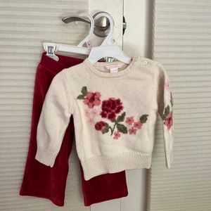 Janie and Jack Holiday Wool Sweater and Velour Pant set sz 12-18 mos